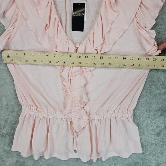 Lauren Ralph Lauren Ruffled Flutter-Sleeve Peplum Top Womens Size L Pink Linen - Picture 10 of 10